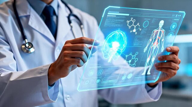 Doctor examining digital human anatomy