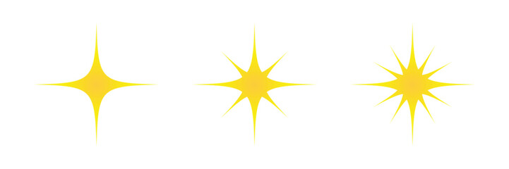 Sparkle star icons, Simple sparkling stars, yellow starburst set. Transparent PNG and vector