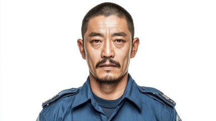 Obraz premium Portrait of a Serious Law Enforcement Officer in Uniform Displaying Confidence and Authority with Distinct Facial Features and Expression