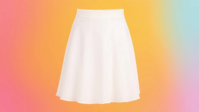 A stylish, classic, white skirt displayed against a vibrant backdrop