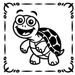 Fototapeta premium Cute turtle isolated on blue background. Funny kawaii alpaca character. Cartoon flat style. Vector illustration