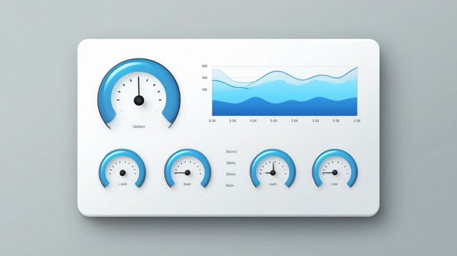 KPI dashboard panel shows data metrics for business monitoring and analysis in a simple layout against a uniform background