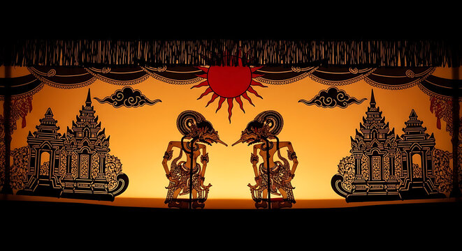 Indonesian cultural heritage shadow play with traditional ornaments