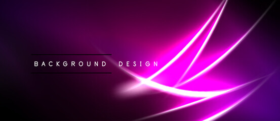 Obraz premium Abstract purple neon lines over black background. Modern design element, vibrant glow, dynamic composition. Simple, elegant.