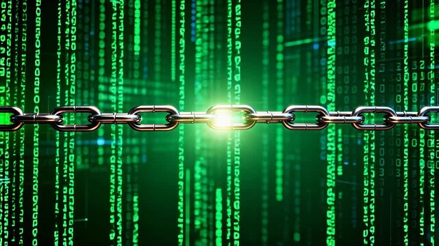 Digital chain with glowing link