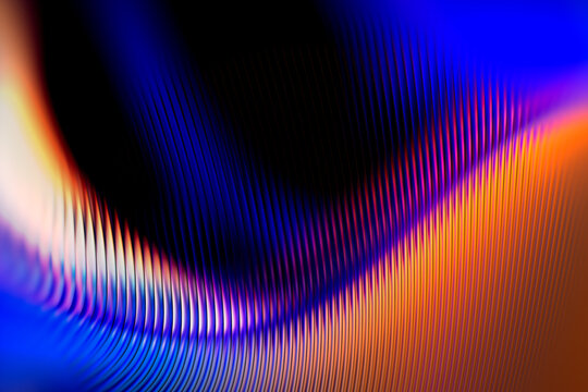 Iridescent glowing blurred stripes abstract background with copy space. Digital render.