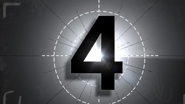 A large black number four on a gray background with white lines and circles