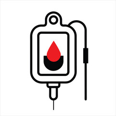 Obraz premium Medical IV Blood Bag with Tube Icon Blood Transfusion Drip Healthcare Treatment Line Vector Illustration