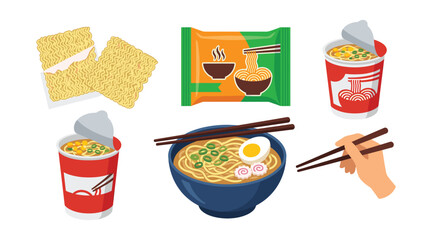Instant Noodle Variety: A vibrant array of instant noodles, packaged and prepared, offers a tempting glimpse into the world of convenient and flavorful culinary delights.
