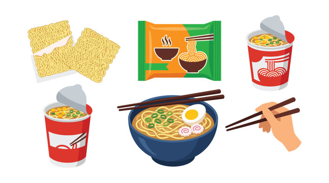 Instant Noodle Variety: A vibrant array of instant noodles, packaged and prepared, offers a tempting glimpse into the world of convenient and flavorful culinary delights.