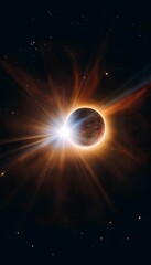 Naklejka premium Spectacular solar eclipse reveals radiant corona a breathtaking cosmic event against deep space stars