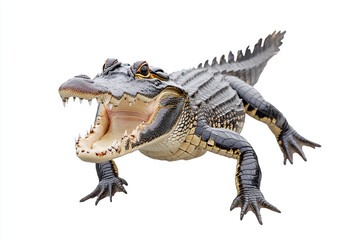 Fototapeta premium Aggressive alligator with open mouth showing teeth isolated on white background