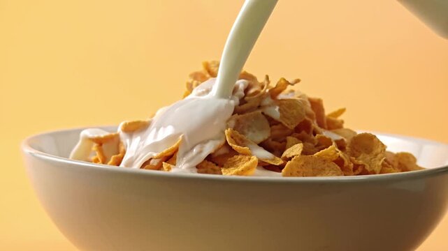 Pour fresh milk into the cornflakes.