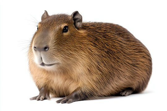 Cute capybara sitting and looking away isolated on white background