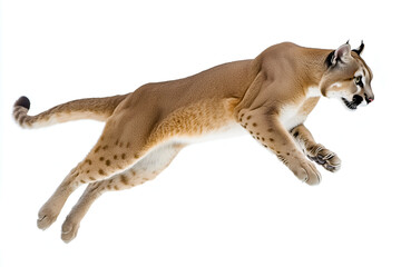 Fototapeta premium Powerful puma mountain lion leaping through the air isolated on white background