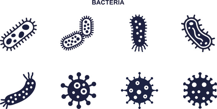 Set of 8 bacteria and virus icons vector
