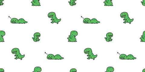 dinosaur seamless pattern t-rex Tyrannosaurus rex cartoon sleeping walking vector character doodle illustration wrapping paper tile background repeat wallpaper scarf isolated design © CNuisin