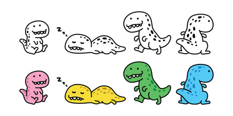 dinosaur vector icon t-rex Tyrannosaurus rex cartoon character doodle mascot walking sleeping logo illustration isolated design © CNuisin