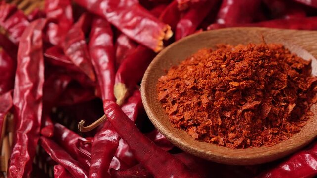 Chili powder in a wooden spoon