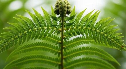 Close-Up of Vibrant Green Fern Leaf with Detailed Structure for Nature Enthusiasts