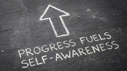 Upward Arrow and Progress Text on Chalkboard