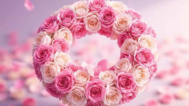 Flower petals forming a circular wreath animation on soft background