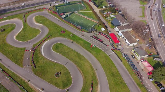 Karting Track Aerial View In Rozzano Near Milan Italy