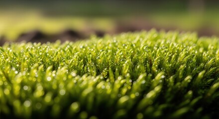 Close-up of Vibrant Green Grass with Dew Drops on a Sunny Day