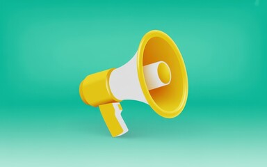 A bright yellow megaphone on a green gradient background viewed from the side