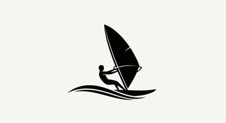 Windsurfing Silhouette Icon – Water Sport Sailboard Vector Illustration