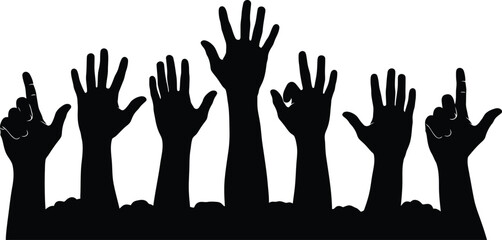 Obraz premium A group of raised hands in a gesture of unity or protest against a transparent background
