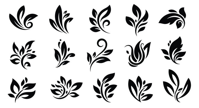 A collection of various leaf designs arranged in a circular pattern.