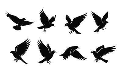 Fototapeta premium Collection of flying ravens in various poses