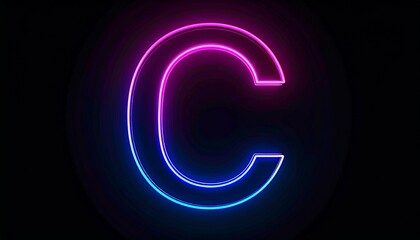 Glowing neon letter C on a solid black background