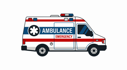 Medical emergency ambulance vehicle illustration with Star of Life symbol, urgent healthcare transport, first responder service