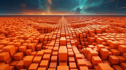 Obraz premium Endless Orange Cubes Grid Landscape with Abstract Sky