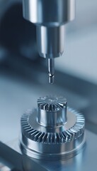 Precision engineering reveals intricate gear detail in a modern industrial technology laboratory setting