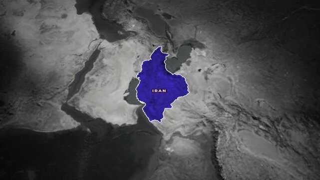 4K High Quality Render of Iran map Over world map dark background with highlighted color