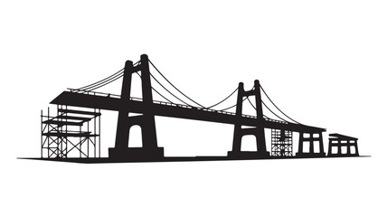 Fototapeta premium Suspension Bridge Under Construction in Modern Silhouette with Dramatic Lighting on White Background for Infrastructure Project
