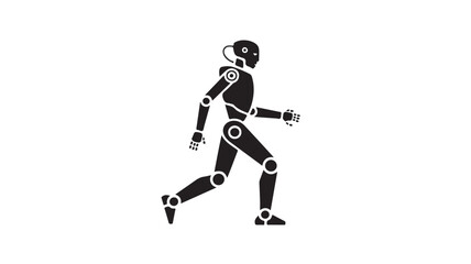 Obraz premium Robot Silhouette Walking in Minimalist Style with High Contrast Lighting on White Background for Technology Illustration