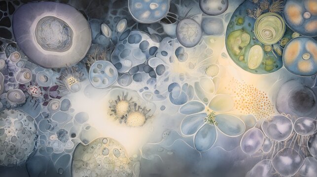 Ethereal watercolor reveals cellular wonders a glimpse into lifes delicate molecular artistry
