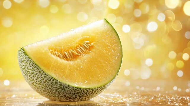 selective focus ripe melon slice close up with juicy texture