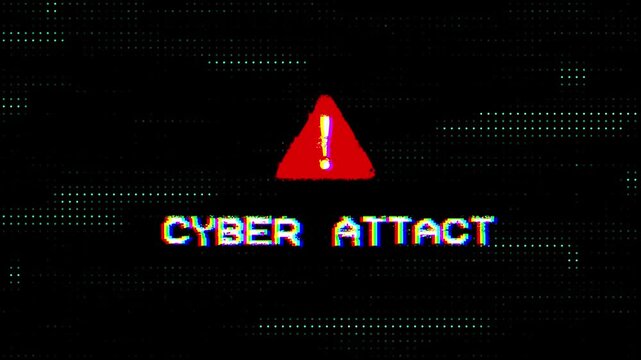 Cyber attack animation with digital glitch signals and intense hacking atmosphere.