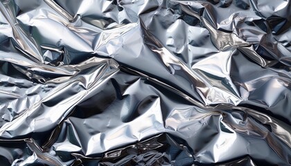 Close Up Of Crumpled Silver Foil Texture With Shiny Highlights