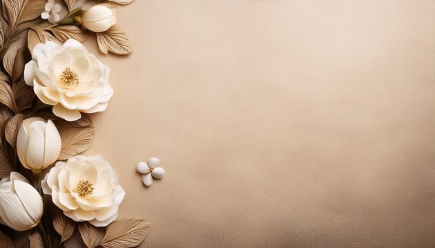 Elegant Vintage Background Featuring Soft Beige Tones With Delicate Cream Flowers On The Right Side Ideal For Funeral Notice Announcements