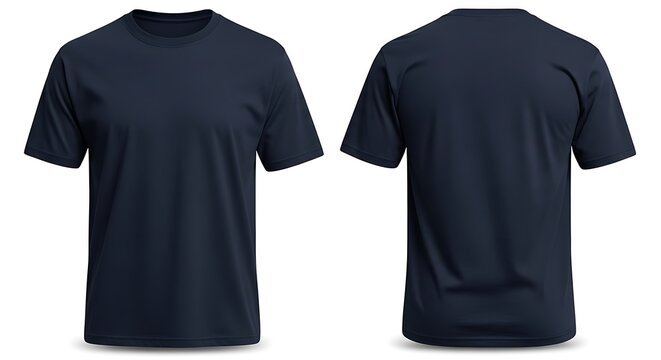 Navy blue short sleeve t shirt with v neck front and back views