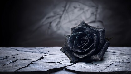 Black Rose On Cracked Stone Surface With Dark Background