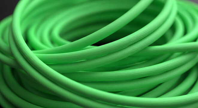 A vibrant green coiled cable with a smooth texture and neon color