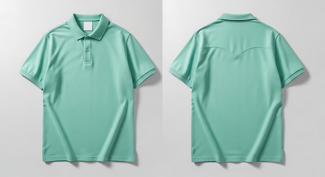Front and back views of a mint green polo shirt with a pocket displayed on a white background Whisk_e19dcbbf08e5c16bd5e416d5d01b0027