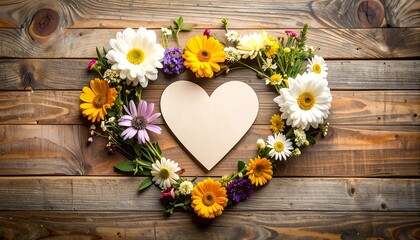 Fototapeta premium Heart of flowers on wood